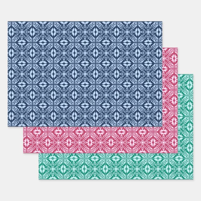 marokkanische Tische, Blau, Fuchsienrot, Türkis  Geschenkpapier Set (Set)