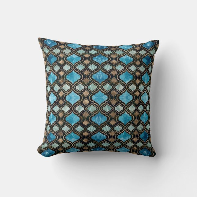 Marokkanische Trellis Blue Crystal Textures Kissen (Vorderseite)