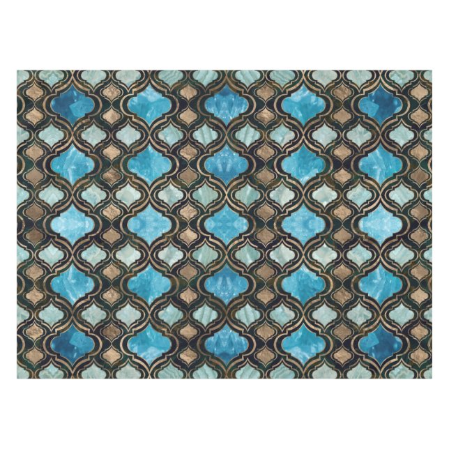 Marokkanische Trellis Blue Crystal Textures Tischdecke (Vorderseite (Horizontal))