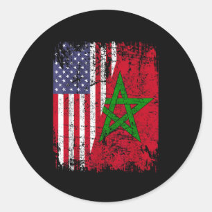 MAROKKANISCHE WURZELN Halbe amerikanische Flagge Runder Aufkleber
