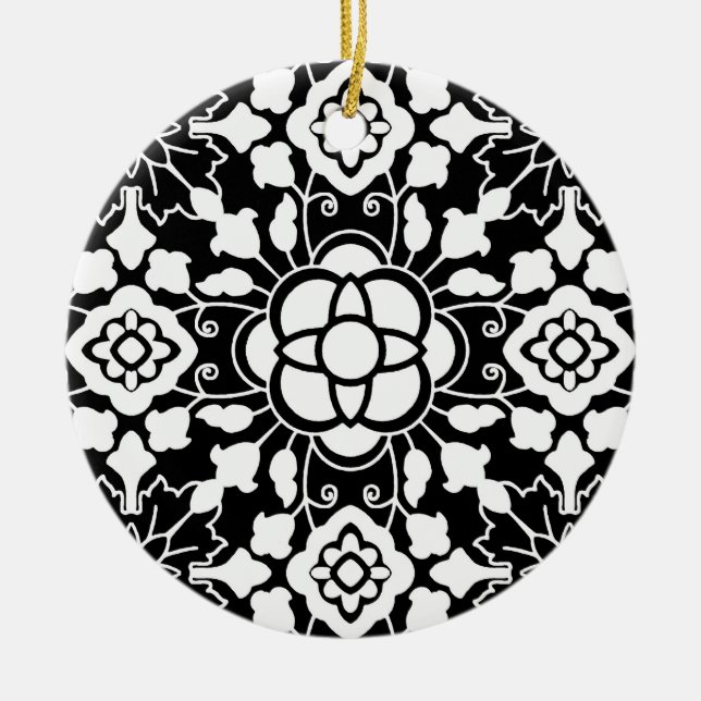 Marokkanischer Blumenstrauß, Schwarz und Weiß Kera Keramik Ornament (Vorne)