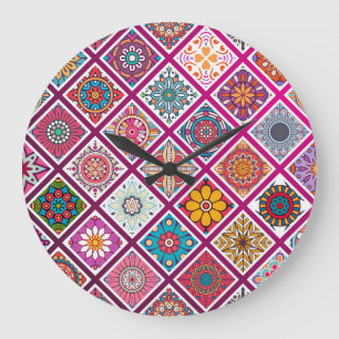 marokkanischer Bohemisch Mandala Tiles Große Wanduhr