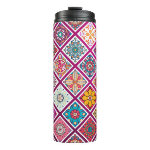 marokkanischer Bohemisch Mandala Tiles Thermosbecher