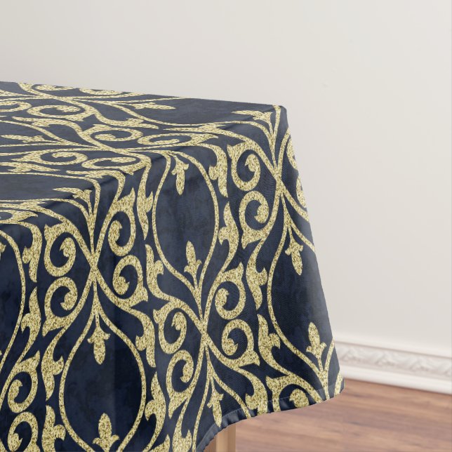 Marokkanischer Druck blühen Marineblaugold Tischdecke (Beispiel)