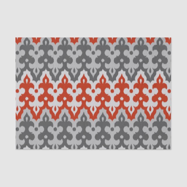 marokkanischer Ikat Damask, Grau und Rot Seidenpapier (Vorderseite)