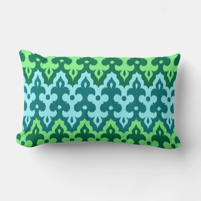 marokkanischer Ikat Damask, Türkis & Jade Green Lendenkissen (Vorderseite)