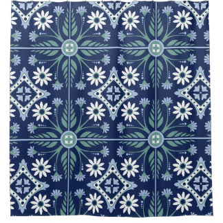 Marokkanischer Kachel Arabesque lebhaft blau grün  Duschvorhang