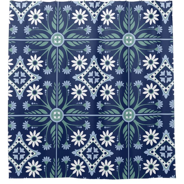 Marokkanischer Kachel Arabesque lebhaft blau grün  Duschvorhang (Vorderseite)