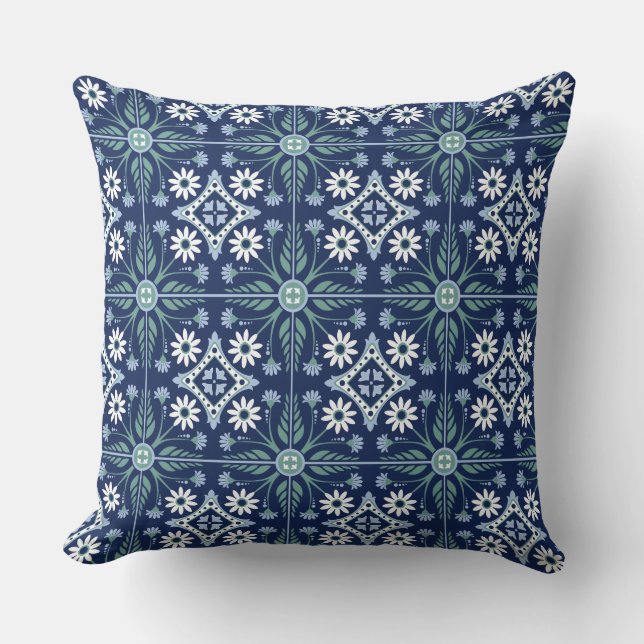 Marokkanischer Kachel Arabesque lebhaft blau-grün Kissen (Vorderseite)
