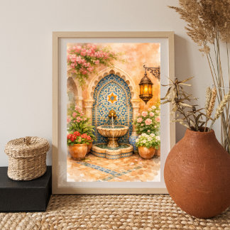 Marokkanischer Mosaikbrunnen Aquarell Poster