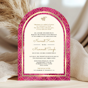 Marokkanischer QR-Code Sikh-Bogen-Hochzeit in Rosé Einladung