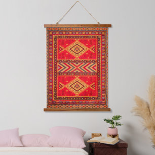 Marokkanischer Sonnenaufgang: Geometric Boho Elega Wandteppich Mit Holzrahmen