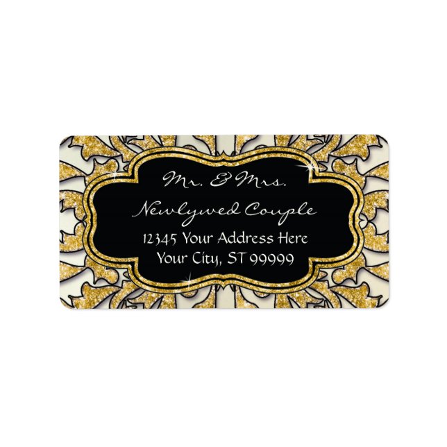 Marokkanischer Strudel-Rolle-GoldGlitzer-elegante Adressaufkleber (Vorne)