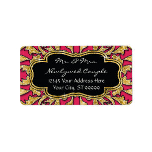 Marokkanischer Swirl Scroll Gold Glitzer Hochzeit Adressaufkleber
