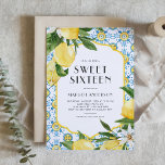 Marokkanischer Teppich und Lemon Design Sweet 16 Einladung<br><div class="desc">Feiern Sie stilvoll mit dieser individuellen 16 . Geburtstag-Einladung, die mit einem lebendigen marokkanischen Fliesenmuster in Gelb, Blau und Weiß in Aquarellfarben und verspielten Aquarelllemonen besticht. Die Einladung zum Geburtstagsfeiern ist perfekt, um einen unvergesslichen und farbenfrohen Tag zu verbringen und einen mediterranen Flair zu Ihrem ganz besonderen Tag hinzuzufügen. Personalisieren...</div>