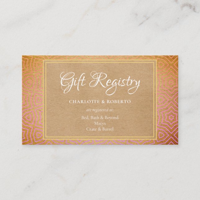 marokkanischer Wüstenchic Wedding Gift Registry Begleitkarte (Vorderseite)