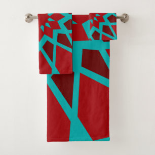 marokkanisches Aquamarin-rotes Muster Badhandtuch Set