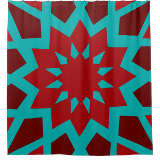 marokkanisches Aquamarin-rotes Muster Duschvorhang