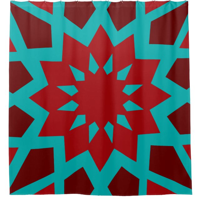 marokkanisches Aquamarin-rotes Muster Duschvorhang (Vorderseite)
