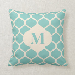 marokkanisches Aquamarines Monogramm-Kissen Kissen