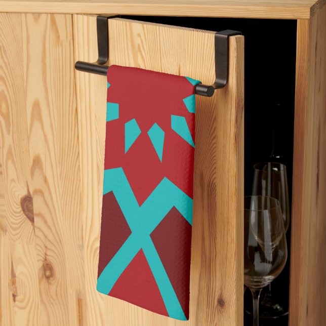marokkanisches Aquamarines und rotes Muster Küchen Geschirrtuch (Drittel gefaltet)