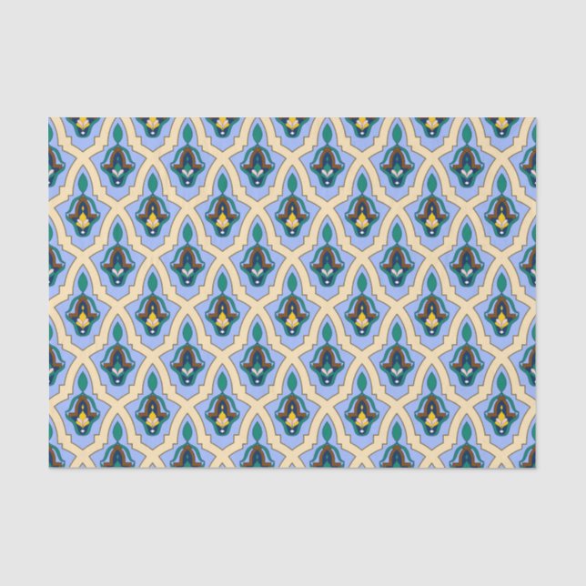 marokkanisches arabisches Muster in blau und gelb Seidenpapier (Vorderseite)