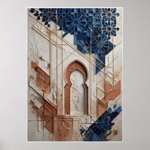 Marokkanisches Architekturplakat Blau und Ocker Poster