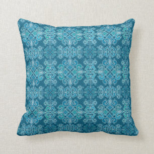 Marokkanisches blaues Aqua-aquamarines Muster Kissen