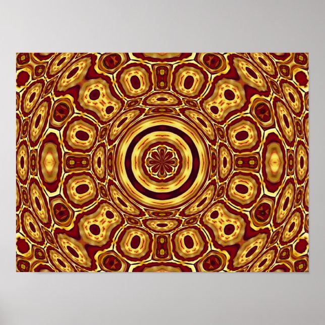 Marokkanisches Boho-Rot-Gold-Abstraktes Muster Poster (Vorne)