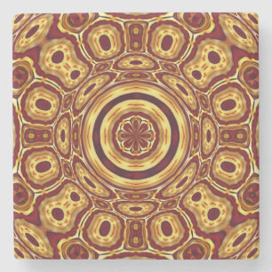 Marokkanisches Boho-Rot-Gold-Abstraktes Muster Steinuntersetzer