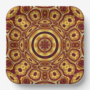 Marokkanisches Boho-Rot-Gold-Abstraktmuster Pappteller