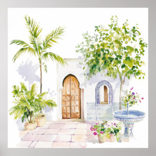 Marokkanisches Dorf Aquarell Boho Poster