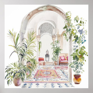 Marokkanisches Dorf Watercolor Boho Poster
