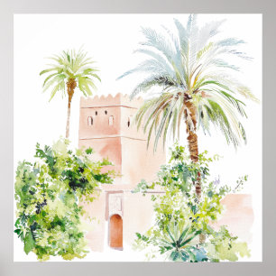 Marokkanisches Dorf Watercolor Boho Poster