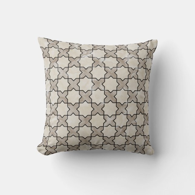 Marokkanisches einfaches Muster Zellige Tile 1 Gra Kissen (Vorderseite)