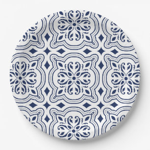 Marokkanisches fett blaues geometrisches Motiv Pappteller