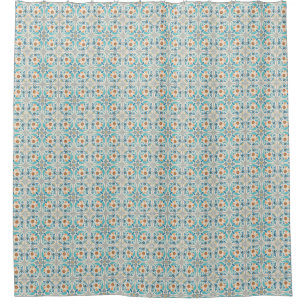 Marokkanisches Fliesen-Blau u. Rost u. beige Bad Duschvorhang