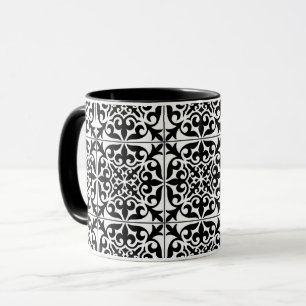 Marokkanisches Fliesen - weiß mit schwarzem Hinte Tasse