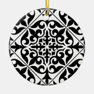 Marokkanisches Fliesen - weiß mit schwarzem Hinter Keramik Ornament