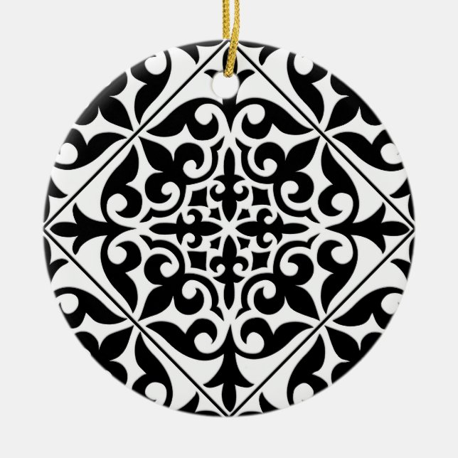 Marokkanisches Fliesen - weiß mit schwarzem Hinter Keramik Ornament (Vorne)