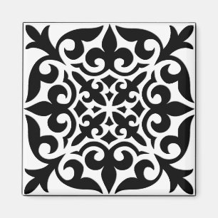 Marokkanisches Fliesen - weiß mit schwarzem Hinter Magnet