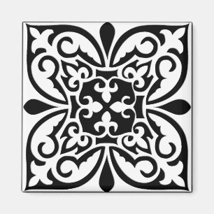 Marokkanisches Fliesen - weiß mit schwarzem Hinter Magnet