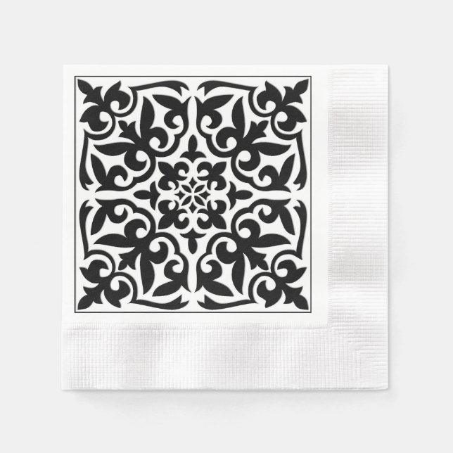 Marokkanisches Fliesen - weiß mit schwarzem Hinter Serviette (Vorderseite)