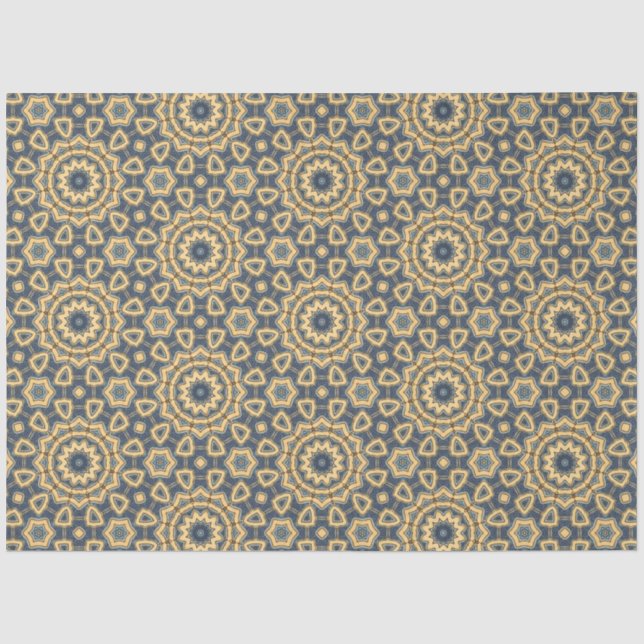 marokkanisches Fliesendesign in Blues und Gelb Seidenpapier (Vorderseite)