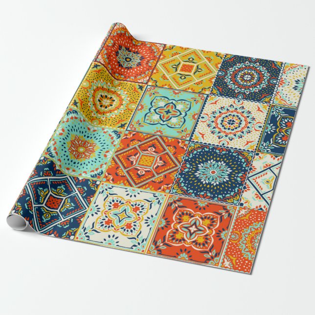 marokkanisches Fliesenmosaik-Illustrationsmuster Geschenkpapier (Ungerollt)