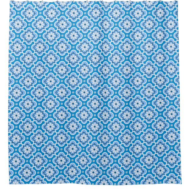 Marokkanisches Fliesenmuster - Blau und Weiß Duschvorhang (Vorderseite)