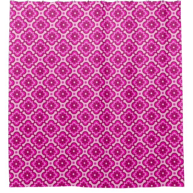 Marokkanisches Fliesenmuster - Fuchsia Pink Duschvorhang (Vorderseite)
