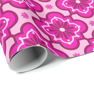 Marokkanisches Fliesenmuster - Fuchsia Pink Geschenkpapier