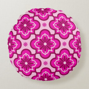 Marokkanisches Fliesenmuster - Fuchsia Pink Rundes Kissen