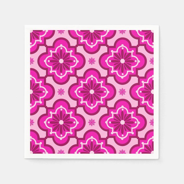 Marokkanisches Fliesenmuster - Fuchsia Pink Serviette (Vorderseite)